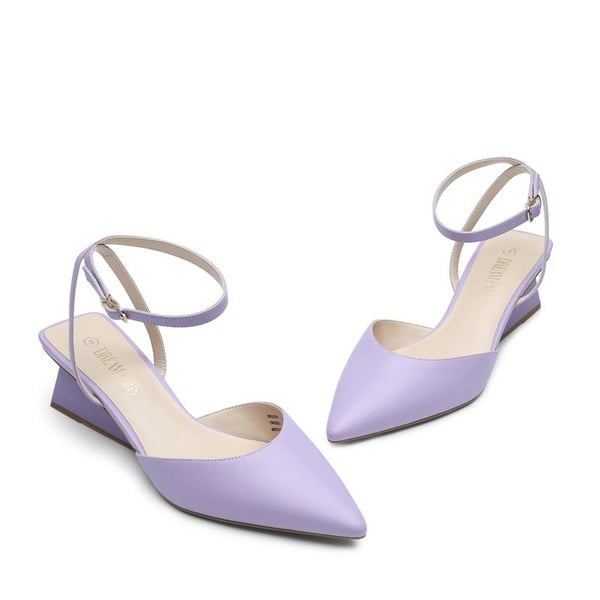 Pointed Toe Chunky Low Heel Pumps - PURPLE - 5